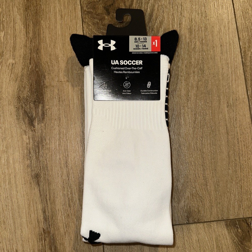 Under Armour Soccer NEW White Black Logo Socks Men 8.5-13 Women 10-14